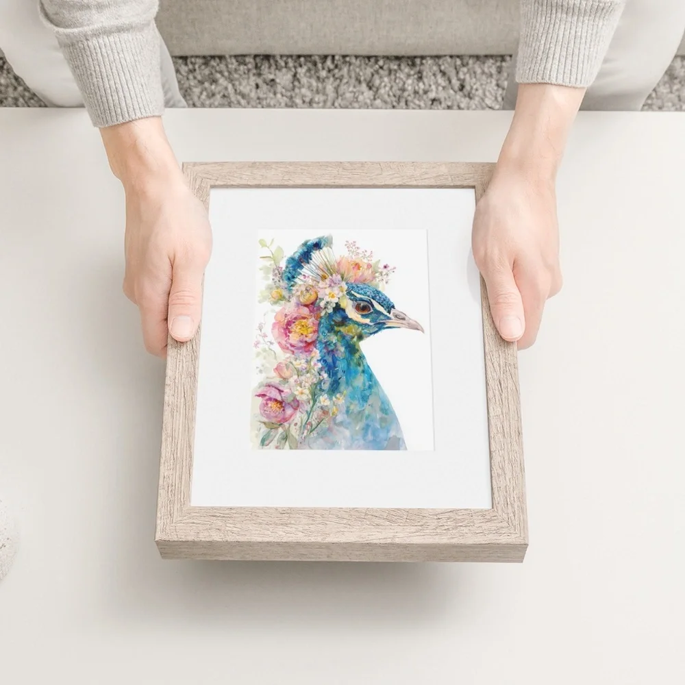 Watercolor Floral Peacock Wall Art Illustration Print Poster Card Unframed - Picture 5 of 9